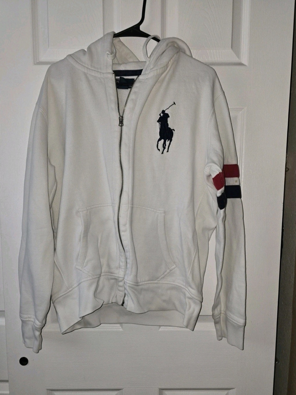 Polo by Ralph Lauren White Zip-Up Hoodie with Navy Logo